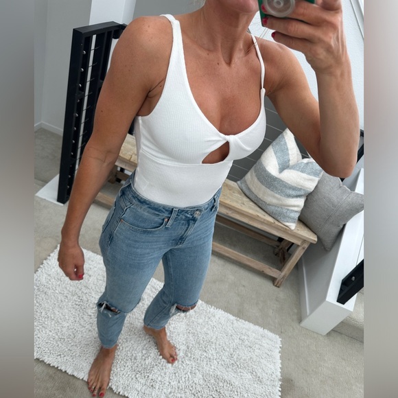 Wild fable white ribbed bodysuit summer vacation beach party event festival S - Picture 6 of 15